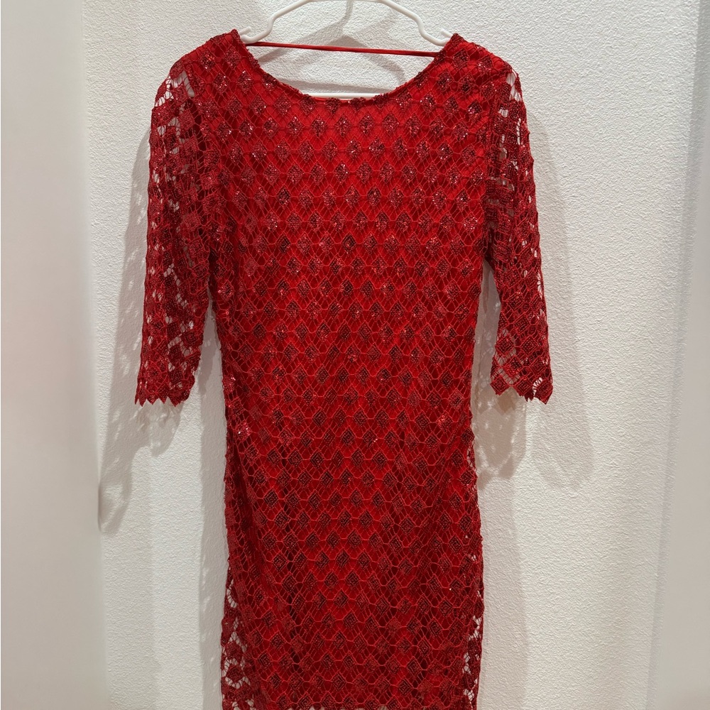 Chelsea & Violet Red Lace Long Sleeve Dress